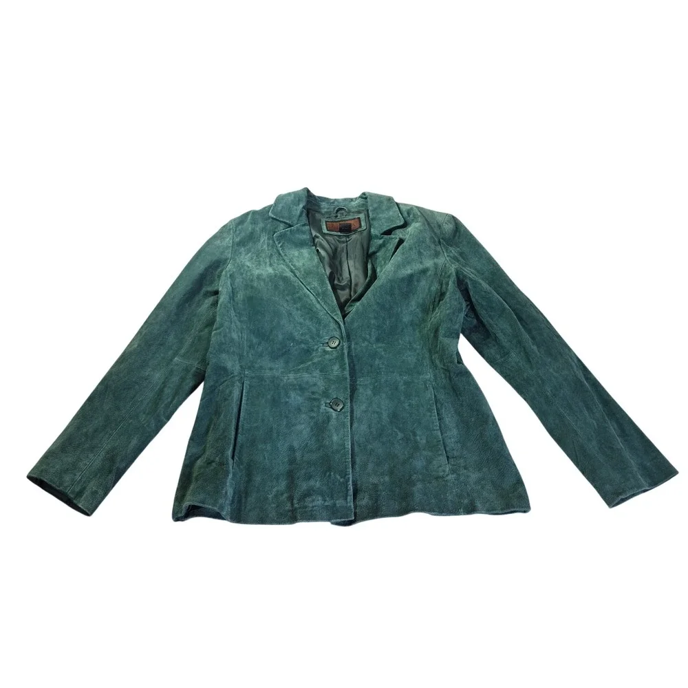 Siena Suede Leather Blazer WS88805-FOR Womens 14 Teal Green Two Button Jacket